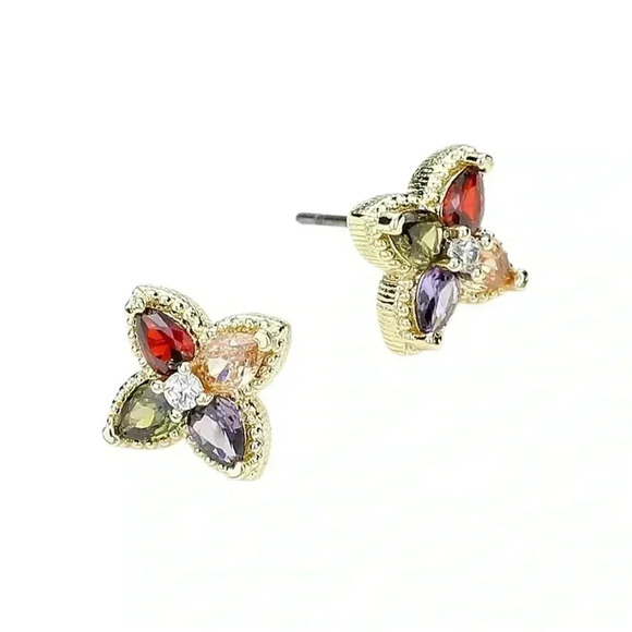 14K Gold Multi CZ Embellished Stone Earrings - Picture 1 of 2